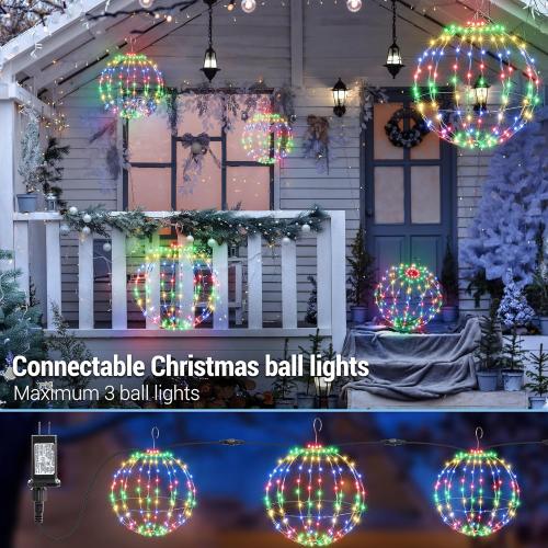 Flacchi Set of 2 Christmas Hanging Ball Lights - 2 Sizes of Connectable Hanging Tree Globe Fairy Lights with 8 Lighting Modes,Timing Function Waterproof Indoor Outdoor (Multicolor)