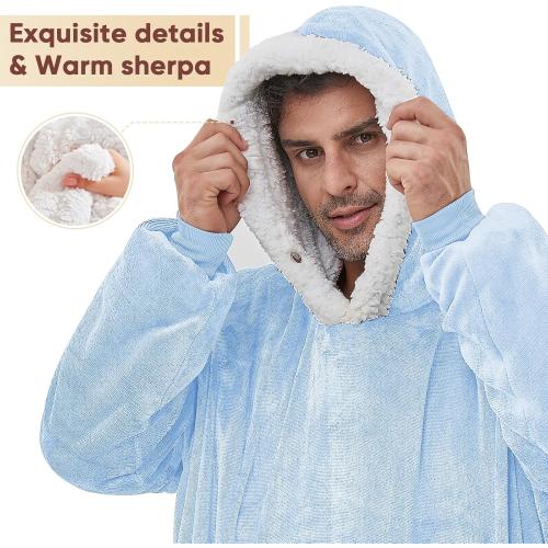 yescool Wearable Blanket Hoodie, Flannel Sherpa Fleece Blanket Sweatshirt for Adults Women Men,One Size Fits All
