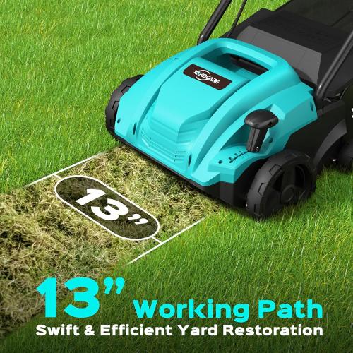 YARDCARE 13-Inch 2-in-1 Electric Dethatcher & Scarifier, 12 Amp Lawn Tool with 8 Gal Collection Bag, Adjustable Depth, Powerful Motor for Healthier Grass