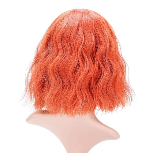 Orange 12 VCKOVCKO Short Bob Wigs Pastel Wavy Wig With Air Bangs Women's Shoulder Length Wigs Curly Wavy Synthetic Cosplay Wig Pastel Bob Wig for Girl Colorful Costume Wigs(12, Orange)