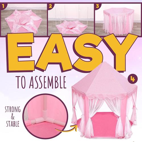 ORIAN Princess Castle Playhouse Tent for Girls with LED Star Lights – Indoor & Outdoor Large Kids Play Tent for Imaginative Games – ASTM Certified, 230 Polyester Taffeta. Pink 55x53.