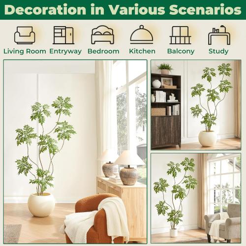 Size 6.5FT Artificial Sumac Tree with White Pot, Tall Faux Plants Indoor, Large Fake Tree with Nearly Natural Silk Plant (Real Touch), for Home, Office, Living Room, Patio, Lobby Decor