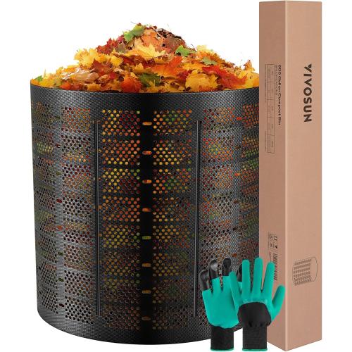 VIVOSUN 500 Gallon Outdoor Compost Bin, Expandable Composter, Easy to Setup & Large Capacity for Backyard, Lawn (Black with Gloves)