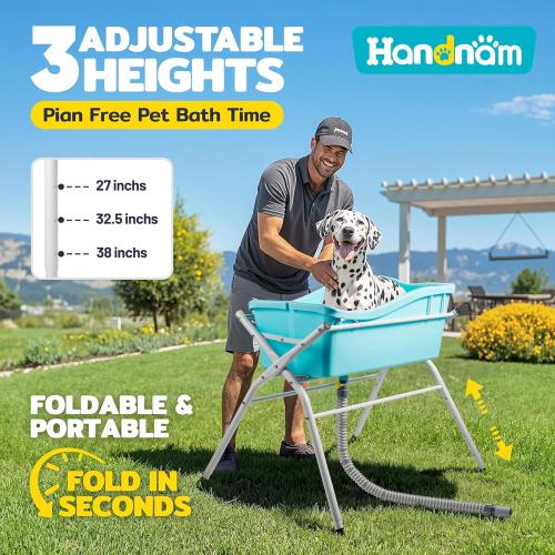 Dog Bath Tub, Portable Dog Washing Bathing Station, Elevated Foldable Dog Bath for Shower and Grooming, 3 Adjustable Height Pet Tub for Small and Medium Size Dogs, Indoor and Outdoor (Patent Design)