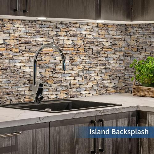 100-Pieces Thick PVC Subway Tile,4x 8 Peel and Stick Backsplash Wall Tiles,Retro Faux Stone Self-Adhesive Backsplash for Kitchen,Bathroom,Living Rooms,Fireplace,RV(11.11 Sq. Ft. Coverage)