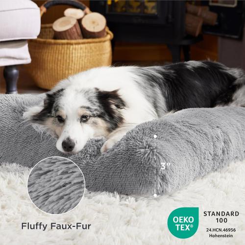 Washable Medium Dog Bed for Crate, Faux Fur Dog Crate Pad for Medium Breed, Plush Soft Comfort Dogs Sleeping Mat, Anti-Slip Pet Kennel Pad, Grey