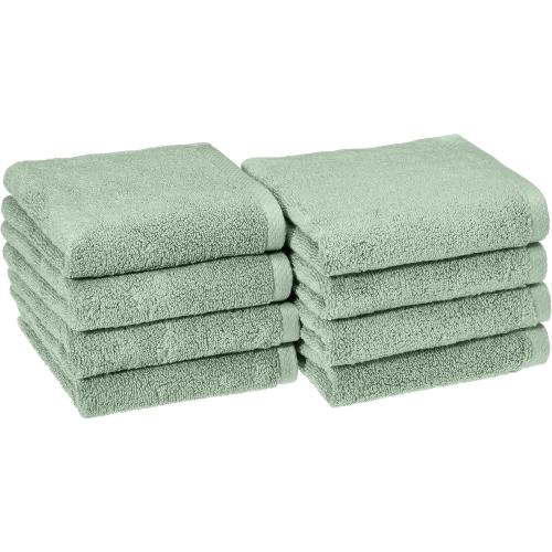 Amazon basics Lightweight quick-dry hand towels - 100% cotton, 8-pack, 28 x 16 inches, seafoam green