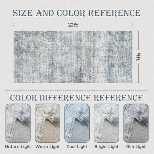 9x12 Washable Rug for Living Room - Abstract Large Rugs for Bedroom, Indoor Non-Slip Soft Carpet,Blue Gray