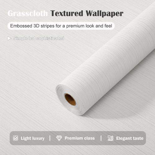 Peel and Stick Wallpaper, Grasscloth Textured, 24 x 394, Self-Adhesive Vinyl Linen Embossed Contact Paper for Walls, Cabinets, Bedroom (Ivory White)