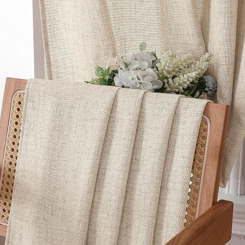 Tollpiz Short Linen Curtains Bedroom Rod Pocket Semi Sheer Curtain Burlap Light Filtering Thick Linen Drapes for Living Room, 38 x 45 inches Long, Natural, Set of 2 Panels