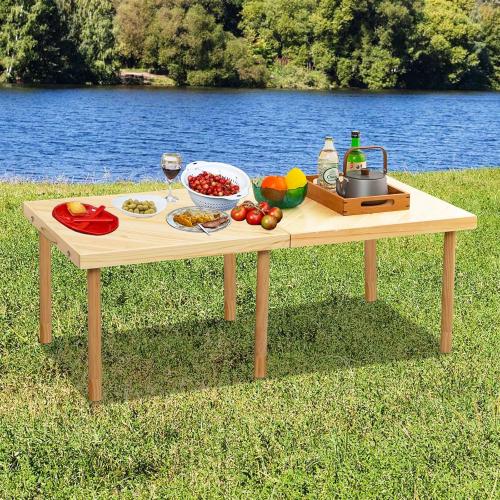 48x24 Boho Wooden Picnic Table, Portable Outdoor Low Picnic Table with Adjustable Legs 13 & 16 for Floor Seating, Beach, Camping, BBQ, Backyard, 48x24in Seating for 6 People