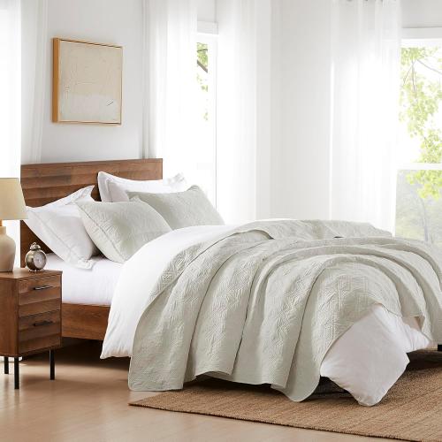 WDCOZY 100% Cotton Oversized King Quilt Set - Beige California Cal King Size Soft Lightweight Modern Bedspread, Farmhouse Country Rustic Coverlet, Textured Like Linen, Shabby Chic Bedding