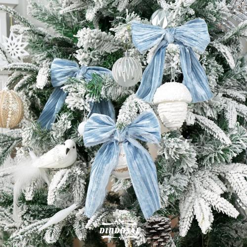 Dusty Blue Velvet Ribbon 3 inch Blue Frayed Velvet Ribbon Crinkle Blue Silk Velvet for Wreaths, Christmas Tree Decoration, Flower Bouquet, Gift Wrapping, Bows, Wedding -3 Yards