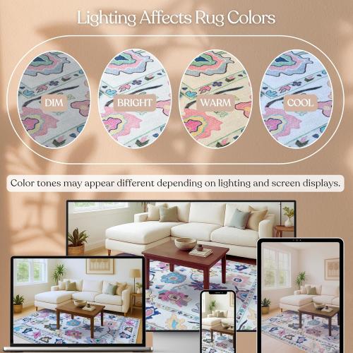 Fame Living Colorful Oushak Rug, Modern, Vintage, Turkish, Eclectic, Floral, Pastel, Washable, Large Area Rugs for Living Room, Dining, Bedroom, Girls, Boys, 7'5x9'8