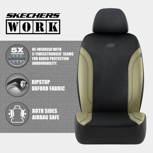 Skechers Car Seat Covers, Work Leather Seat Covers 5-Times Stronger Built-in Webbing, Oxford Fabric Front Seat Cover, Airbag Compatible, Automotive Comfort for Cars, Trucks, SUVs,Beige