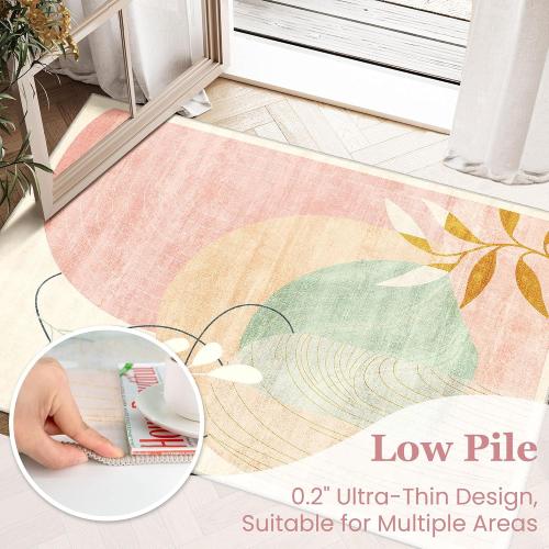 MUJOO Washable 8x10 Area Rugs Low Pile Non Slip Mid Century Modern Large | Machine Washable Big Throw Carpet for Living Room Dining Room Bedroom Indoor Boho Abstract Retro Geometric Accent Pink
