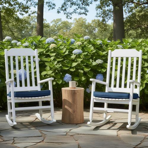 Outdoor Chair Cushions, Water-Resistant & Fade-Resistant, Patio Furniture Seat Replacement Chair Pads with Ties Zipper, Removable Cover, Non-Slip Bottom, Set of 4, 17 x 16 Inch, Navy Blue