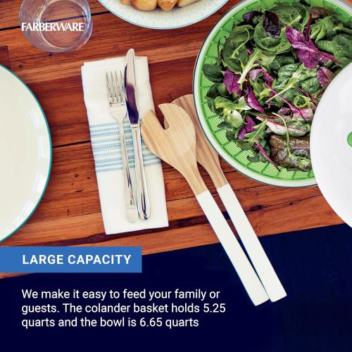 Farberware Easy to use pro Pump Spinner with Bowl, Colander and Built in draining System for Fresh, Crisp, Clean Salad and Produce,  Green