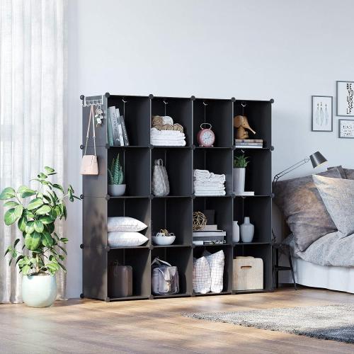C&AHOME Cube Storage Organizer, 16-Cube Shelves Units, Plastic Storage Cubes, DIY Closet Organizer, Modular Closet Storage Shelves Ideal for Home, Bedroom, 48.4 L × 12.4 W × 48.4 H Black SUM3016H
