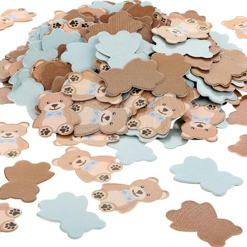 Threan 300 Pieces Bear Confetti Baby Shower Paper Confetti for Holiday Festival Party Table Home Decorations, 0.98 Inch(Blue, Brown)