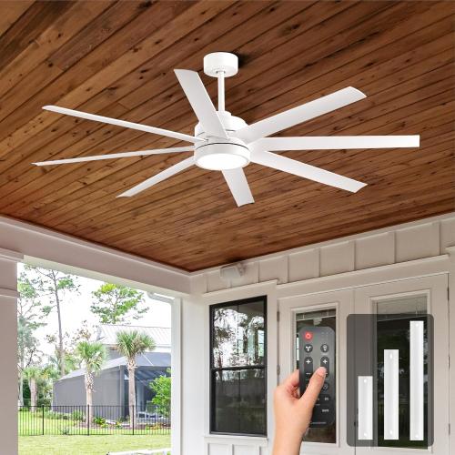 Modern Ceiling Fans with Lights, 72 Inch Ceiling Fan with Remote for Bedroom Living Room Kitchen Library Cafe Outdoor/Industrial Use,24W 3CCT 8 Blades 6 Speed Reversible Quiet DC Motor, White