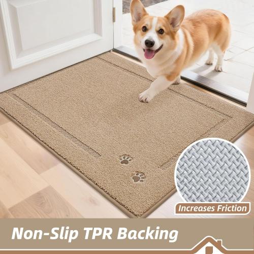 BEQHAUSE Dog Door Mat for Mud Paws Dirt Trapper Doormat Non-Slip Entryway Rugs Absorbent Welcome Mat Washable Indoor Floor Mat Low-Profile for Front Door, 20 x 32, Beige