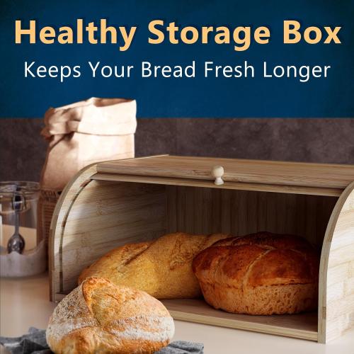 Light brown 15x9.8 Bamboo Bread Box Space Saving Rustic Roll-Top Bread Bin for Countertop - Store Bread Cake and Baked Goods - 15 x 9.8 inches (Sliding door)