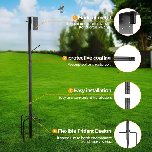 Bird House Pole Kit, Heavy-Duty Adjustable Pole for Outdoors with 5 Prongs Base,Metal Universal Support Pole for Bird Feeders,Solar Pannel,Black