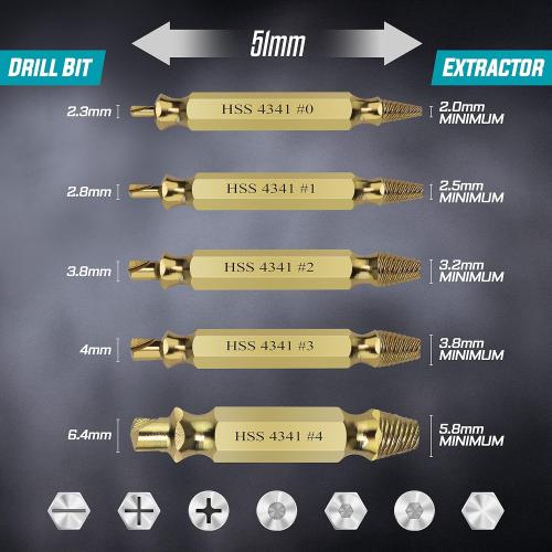 Damaged Screw Extractor Kit and Stripped Screw Extractor Set. Its A HassleFree Broken Bolt Extractor and Screw Remover Set (6 Piece Titanium)