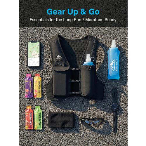 Running Vest for Women Men, USA Original Patent, Adjustable Chest Straps Running Hydration Vest with 500ml Soft Flask, Lightweight Reflective Hydration Backpack for Marathon