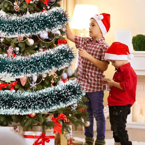 50FT Tinsel Christmas Garland Metallic Twist Garland Shiny Hanging Tinsel for Christmas Tree Party Supplies Indoor Outdoor Home Xmas Decoration (Green/White)