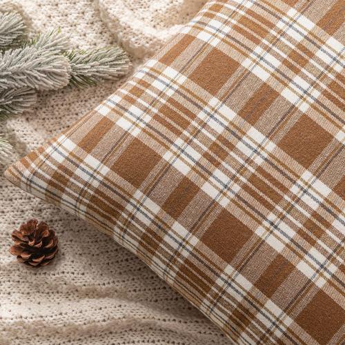 MIULEE Fall Set of 2 Scottish Tartan Plaid Throw Pillow Covers Farmhouse Classic Decorative Outdoor Square Cushion Cases for Halloween Thanksgiving Decor Sofa Couch 18x18 Inch, Brown and White