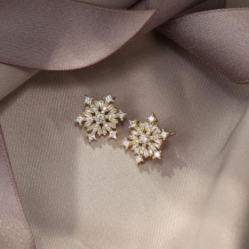 EVER FAITH 925 Sterling Silver Cubic Zirconia Winter Snowflake Flower Elegant Stud Earrings