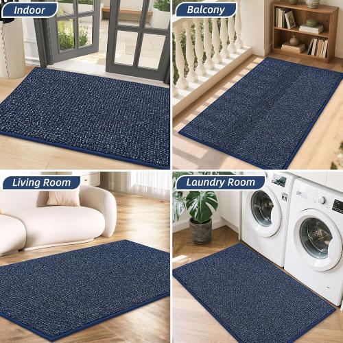 BEQHAUSE Dirt Trapper Door Mat 24 x 36, Non-Slip Washable Doormats, Blue