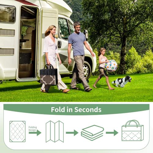 GENIMO 9' x 12' Outdoor Rug Waterproof for Patio Decor, Foldable Reversible Plastic Straw Area Rugs Mat for Camper, Outside Carpet for Rv, Deck, Porch, Picnic, Beach, Balcony, Coffee & Beige