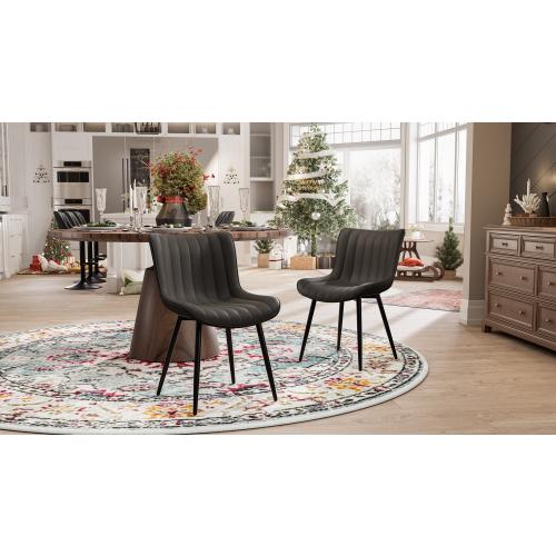 Set of 2 Color Black YOUNUOKE Black Dining Chairs Set of 2, Faux Leather Upholstered Kitchen & Dining Room Chairs with Back, Mid Century Modern Minimalist Accent Chair Armless for Guest Reception Waiting Living Room