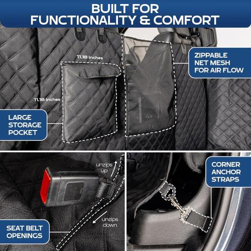 Black and Orange XL Floor Cover with Door Protection, 2025 Black – As Seen on Shark Tank – Fits Full‑Size Crew Cab Trucks with Fold‑Up Seats, Waterproof & Machine Washable – Sturdy XL Dog Hammock for Truck