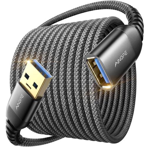 AINOPE USB Extension Cable 10FT USB 3.0 Extender Male to Female Cord Black | 5Gbps High Data Transfer for Printer Webcam Flash Drive Hard Drive Hub Keyboard Mouse Camera Playstation Xbox and More