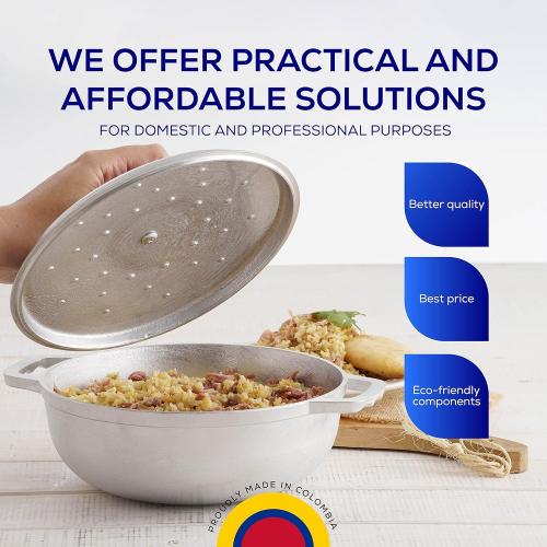 Universal (Professional Extra Large) Caldero 75 Cups - 27.7 QT / 26.6 L, Stainless Aluminum Pot, Even Heat Distribution and Fast Cooking Dutch Oven Pot with Ergonomic Handles, Ideal for Rice, and More