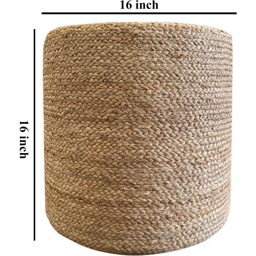 S & L Homes Pouf Ottoman - 100% Natural Jute Braided- Hand Knitted - Traditional Cord Boho Pouffe - for The Living Room, Bedroom, Nursery, Patio, Lounge (16 x 16 x 16)