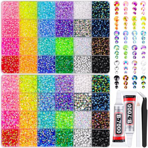 2 Boxes 3 4/5mm Jelly Rhinestones for Bedazzling, 22000Pcs Multicolor Flatback Resin Gems for Crafting, Bedazzler Kit with 2Pcs 10ml B7000 Jewelry Glue for DIY Crafts Book Fabric Decor Nail Art