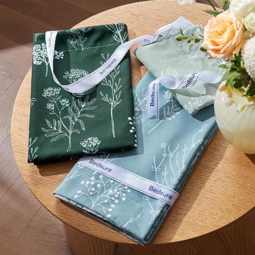 Bedsure Queen Comforter Set - Mineral Blue Bed Set, 3 Pieces Cute Floral Bedding, 1 Soft Reversible Botanical Flowers Comforter and 2 Pillow Shams