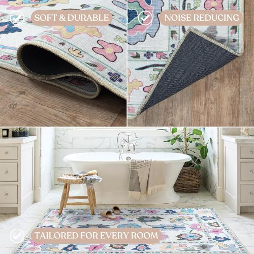 Fame Living Colorful Oushak Rug, Modern, Vintage, Turkish, Eclectic, Floral, Pastel, Washable, Large Area Rugs for Living Room, Dining, Bedroom, Girls, Boys, 7'5x9'8