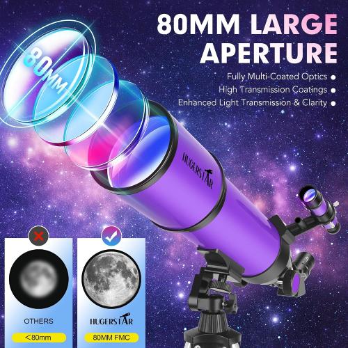 Telescope, Telescope for Adults & Kids & Astronomy Beginners, 80mm Aperture 600mm Portable Refractor Telescopes Fully Multi-Coated Optics with AZ Mount Tripod, Phone Adapter and Moon Filter‼️some accessories maybe missing‼️