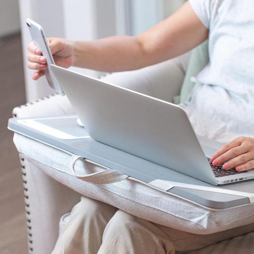 ROSSIE Home Premium Ash Wood Lap Desk with Wrist Rest, Mouse Pad, and Phone Holder - Fits up to 15.6 Inch Laptops - Harbor Gray - Style No. 91715