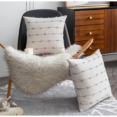 Caflife Boho Throw Pillow Covers 18x18 inches Beige and Grey, Set of 2 Modern Farmhouse Decorative Pillow Covers for Couch Bed, Living Room