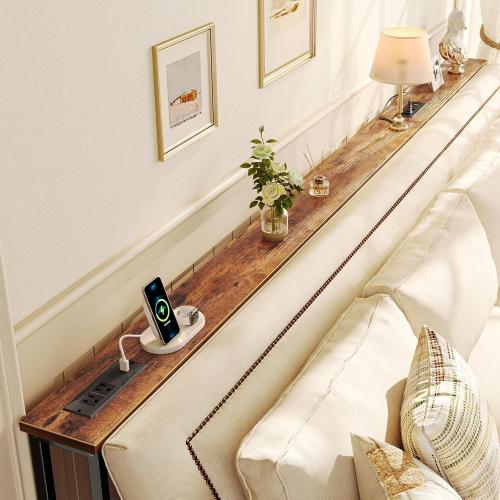SUPERJARE 102 Inch Sofa Table with 2 Power Outlets and USB-C Ports, 5.9 Inch Narrow Console Table with Storage, Extra-Long, for Entryway Hallway Couch Behind Sofa, Small Spaces, Rustic Brown