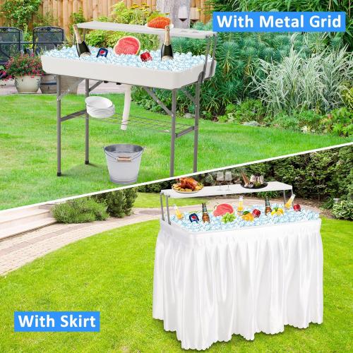 Dragosum Outdoor Cooler Table with Drain and Shelf, Folding Ice Cooler Table with Matching Skirt, Portable Table Coolers 4 Foot for Party BBQ Camping Wedding