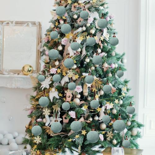 24 Pcs Velvet Christmas Balls Bulk, 3.15/ 2.76/ 2.36 Flocked Christmas Tree Ball Ornaments Xmas Decorative Hanging Ornaments for Xmas Tree Wreath Home Party Decor (Dusty Blue)