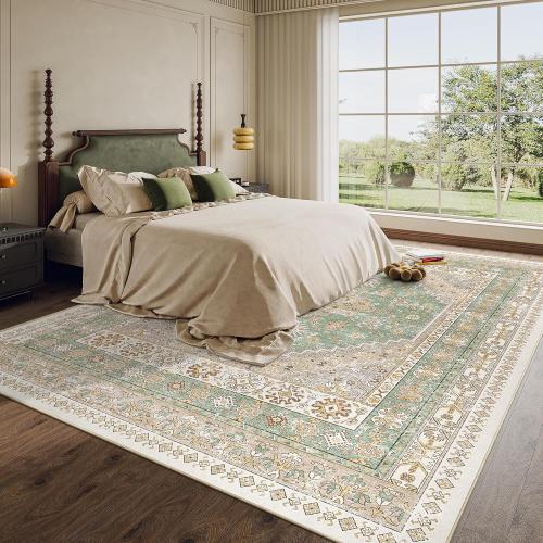 zesthome 8x10 Area Rugs for Living Room,Non-Slip Backing Washable Rugs,Vintage Large Area Rug，Stain Resistant Home Decor Rug (Green/Brown,8'x10')